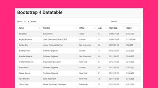 Bootstrap 4 DataTable Example